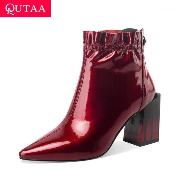 qutaa 2021 cow patent leather ankle boots pointed toe zipper women shoes square high heel autumn winter short boots size 34-391, Black
qutaa 2021 cow patent leather ankle boots pointed toe zipper women shoes square high heel autumn winter short boots size 34-391, Black