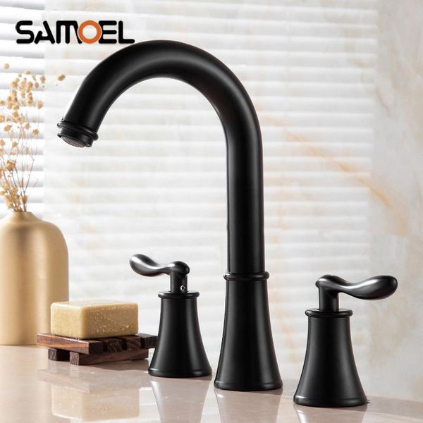 deck mounted brass black 3 hole basin mixer taps dual handles bathroom sink faucet 3pcs set b3308
deck mounted brass black 3 hole basin mixer taps dual handles bathroom sink faucet 3pcs set b3308