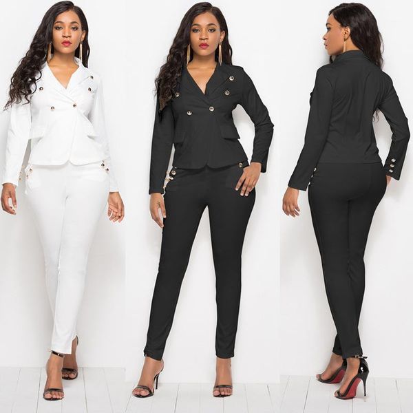 black white women button nail bead 2 pcs suit elegant blazer jacket coat pencil slim long trousers female outfits england style1, White;black
black white women button nail bead 2 pcs suit elegant blazer jacket coat pencil slim long trousers female outfits england style1, White;black