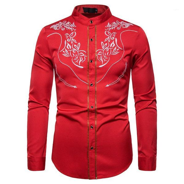 stand collar shirt male pattern embroidery long-sleeved casual floral men's shirt black red navy blouse men1, White;black
stand collar shirt male pattern embroidery long-sleeved casual floral men's shirt black red navy blouse men1, White;black