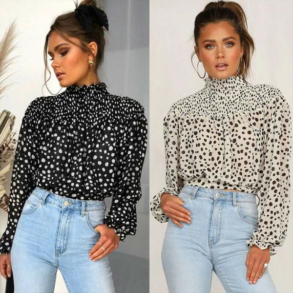 2020 new arrival women casual turtleneck long sleeve t shirt spring autumn chiffon polka dots shirt, White
2020 new arrival women casual turtleneck long sleeve t shirt spring autumn chiffon polka dots shirt, White