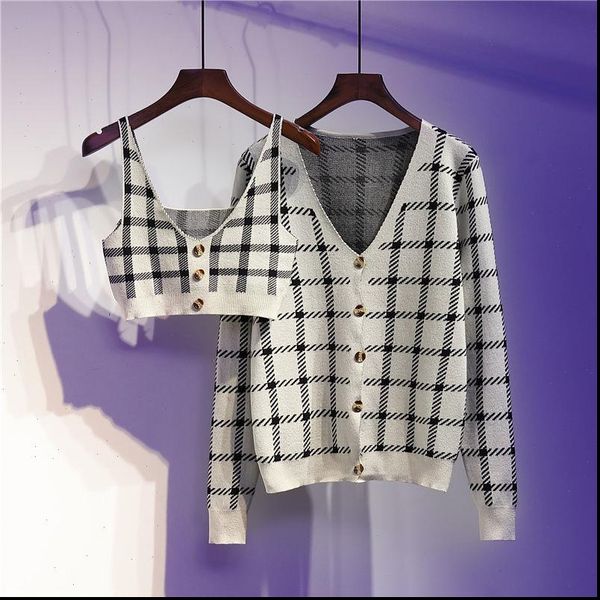 retro style short suspenders plaid knitted jacket two piece women 2021 spring and autumn fashion suit, Black;brown
retro style short suspenders plaid knitted jacket two piece women 2021 spring and autumn fashion suit, Black;brown