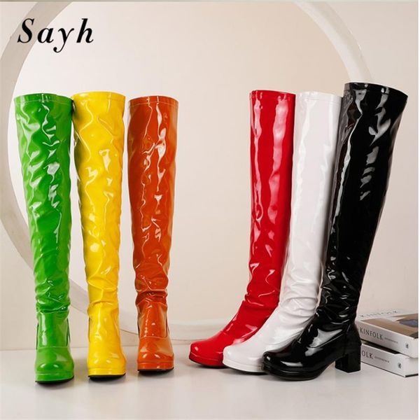 boots woman over the knee round toe fluorescent patent leather thick heels runway high thigh bootie shoes size, Black
boots woman over the knee round toe fluorescent patent leather thick heels runway high thigh bootie shoes size, Black