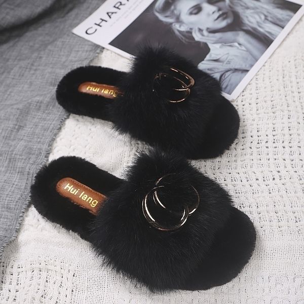 vesyrion winter women home fashion slippers warm shoes with faux fur slip on indoor flats female size 35-40 y200424, Black 
vesyrion winter women home fashion slippers warm shoes with faux fur slip on indoor flats female size 35-40 y200424, Black