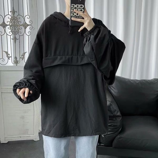 dark wear fake two pieces of sweater men's design sense minority fashion brand hooded oversize high street, Black
dark wear fake two pieces of sweater men's design sense minority fashion brand hooded oversize high street, Black