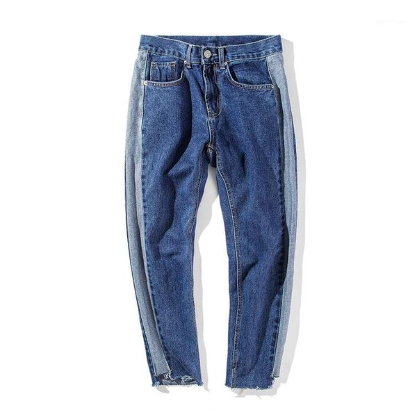 men's jeans spring and autumn 2021 youth students men's fashion stitching denim ankle length frayed teenagers pants jeans1, Blue 
men's jeans spring and autumn 2021 youth students men's fashion stitching denim ankle length frayed teenagers pants jeans1, Blue