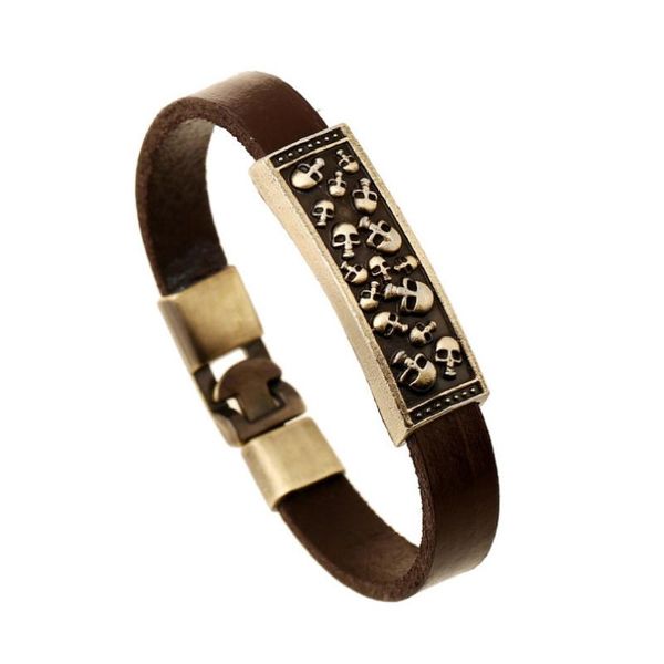 charm bracelets gothic punk rock skull bracelet cuff genuine leather wristbands men women vintage alloy skeleton wrap bangle retro jewelry, Golden;silver
charm bracelets gothic punk rock skull bracelet cuff genuine leather wristbands men women vintage alloy skeleton wrap bangle retro jewelry, Golden;silver