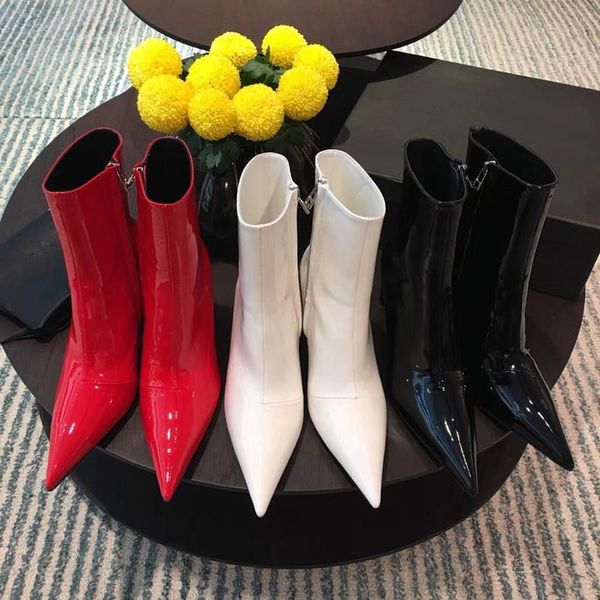 european and american autumn and winter new pointy stiletto boots female patent leather side zipper martin boots ankle, Black
european and american autumn and winter new pointy stiletto boots female patent leather side zipper martin boots ankle, Black