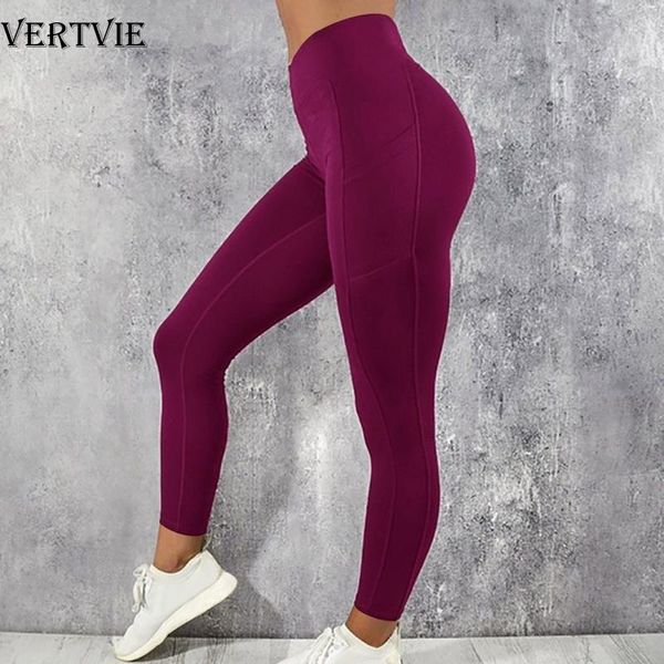 vertvie solid running pants high waist fitness yoga pants with pocket tights women yoga sport trousers training workout leggings, White;red
vertvie solid running pants high waist fitness yoga pants with pocket tights women yoga sport trousers training workout leggings, White;red