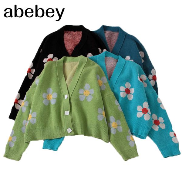2020 spring college style flower print knitted doat loose retro v-neck cute light green sweater cardigan blouse short section c1024, Black
2020 spring college style flower print knitted doat loose retro v-neck cute light green sweater cardigan blouse short section c1024, Black