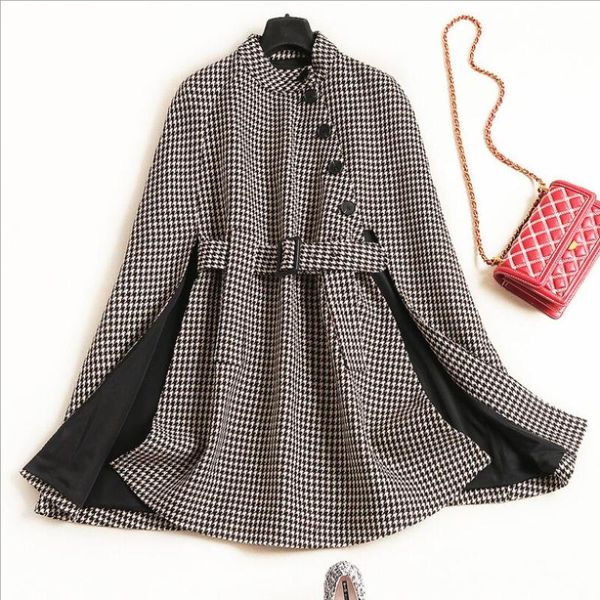 women's wool & blends 2021 high street autumn winter women coat cloak vintage houndstooth overcoat poncho warm outerwear clothes, Black
women's wool & blends 2021 high street autumn winter women coat cloak vintage houndstooth overcoat poncho warm outerwear clothes, Black