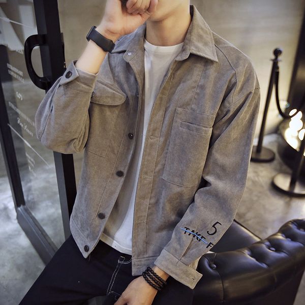 spring and autumn new embroidery leisure trend student corduroy jacket men's slim lapel pocket coat, Black;brown
spring and autumn new embroidery leisure trend student corduroy jacket men's slim lapel pocket coat, Black;brown