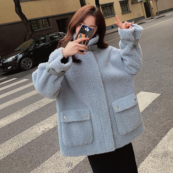 women's wool & blends 2021 autumn winter korean blue short lamb coat loose casual warm single-breasted coats jacket women, Black
women's wool & blends 2021 autumn winter korean blue short lamb coat loose casual warm single-breasted coats jacket women, Black