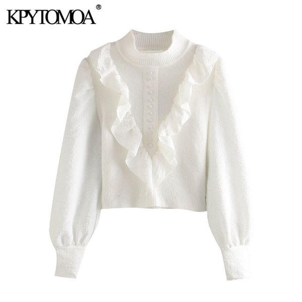 kpytomoa women 2020 fashion patchwork ruffled knitted sweater vintage high neck lantern sleeve female pullovers chic h1211, White;black
kpytomoa women 2020 fashion patchwork ruffled knitted sweater vintage high neck lantern sleeve female pullovers chic h1211, White;black
