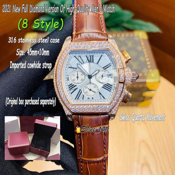 2021 new 45mm handmade full diamond inlay case white dial w6206019 mens watch swiss quartz movement leather strap luxry watches, Slivery;brown
2021 new 45mm handmade full diamond inlay case white dial w6206019 mens watch swiss quartz movement leather strap luxry watches, Slivery;brown