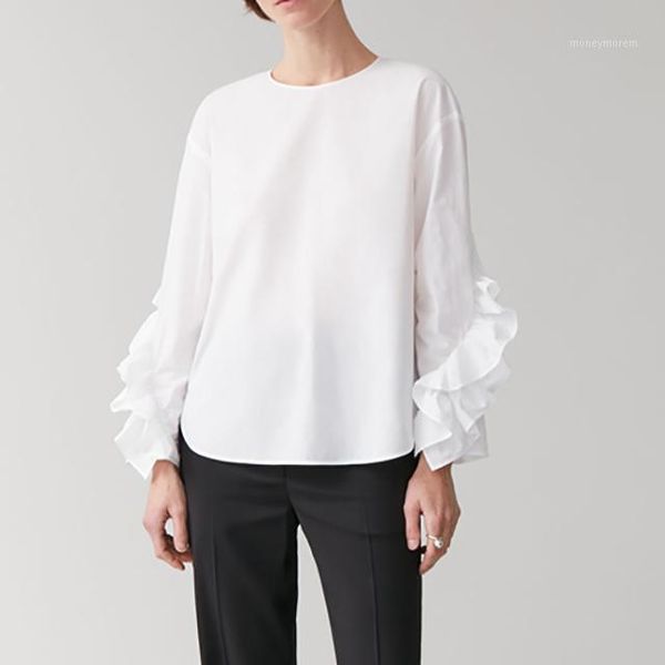 women's blouses & shirts white yellow women's shirt ruffled long sleeve cotton o-neck solid color simple female casual blouse 2021
women's blouses & shirts white yellow women's shirt ruffled long sleeve cotton o-neck solid color simple female casual blouse 2021