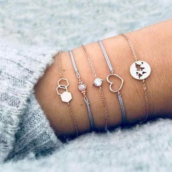 ifmia new rope chains jewelry gift trendy hollowing geometric hexagon opal love heart disc map zircon bracelets female 5 pcs/set, Black
ifmia new rope chains jewelry gift trendy hollowing geometric hexagon opal love heart disc map zircon bracelets female 5 pcs/set, Black