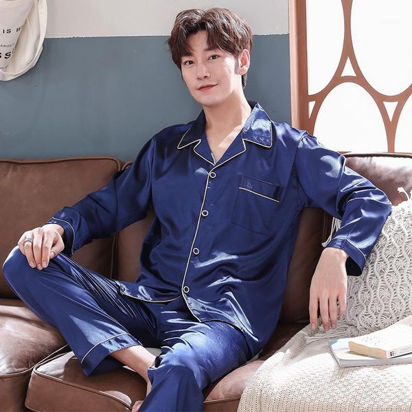 men's pajamas set autumn winter silk male pajamas sets simple sleepwear men's long sleeve nightwear pant leisure pyjamas set1, Black;brown
men's pajamas set autumn winter silk male pajamas sets simple sleepwear men's long sleeve nightwear pant leisure pyjamas set1, Black;brown