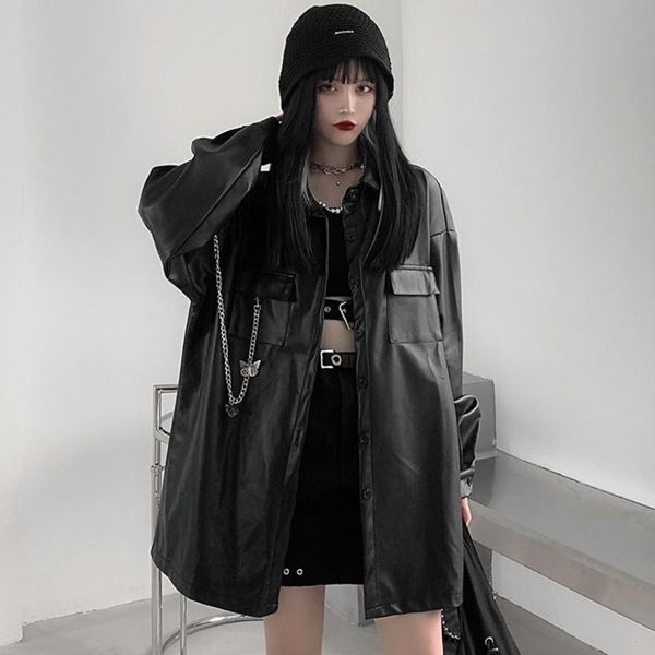high street pu jacket spring autumn the new fashion loose hipster simple designer thin metal chain single-breasted, Black
high street pu jacket spring autumn the new fashion loose hipster simple designer thin metal chain single-breasted, Black