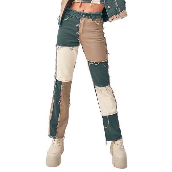 high waist distressed straight leg jeans women fall winter denim pants color blocked patchwork harajuku casual denim pants, Blue
high waist distressed straight leg jeans women fall winter denim pants color blocked patchwork harajuku casual denim pants, Blue