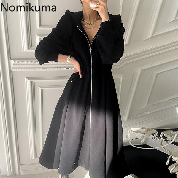 nomikuma korean chic elegant hooded dresses solid color zip-up long sleeve a line casual dress women slim waist vestidos 3d929, Black;gray
nomikuma korean chic elegant hooded dresses solid color zip-up long sleeve a line casual dress women slim waist vestidos 3d929, Black;gray