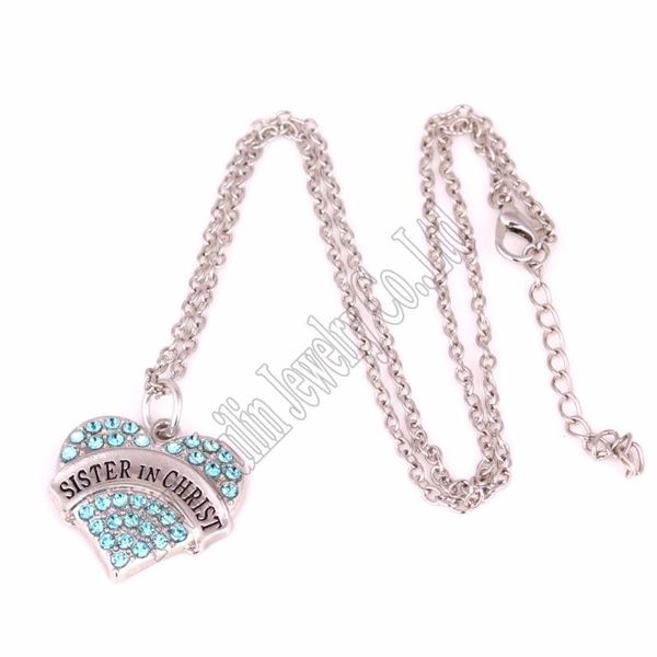 pendant necklaces sister in christ awareness alert zinc alloy crystal heart charm with link chain necklace, Silver
pendant necklaces sister in christ awareness alert zinc alloy crystal heart charm with link chain necklace, Silver