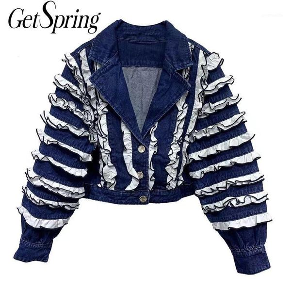 getspring women coat oversized denim jackets ruffles jackets casual coat patchwork denim coats women color matching 2020 new1, Black;brown
getspring women coat oversized denim jackets ruffles jackets casual coat patchwork denim coats women color matching 2020 new1, Black;brown