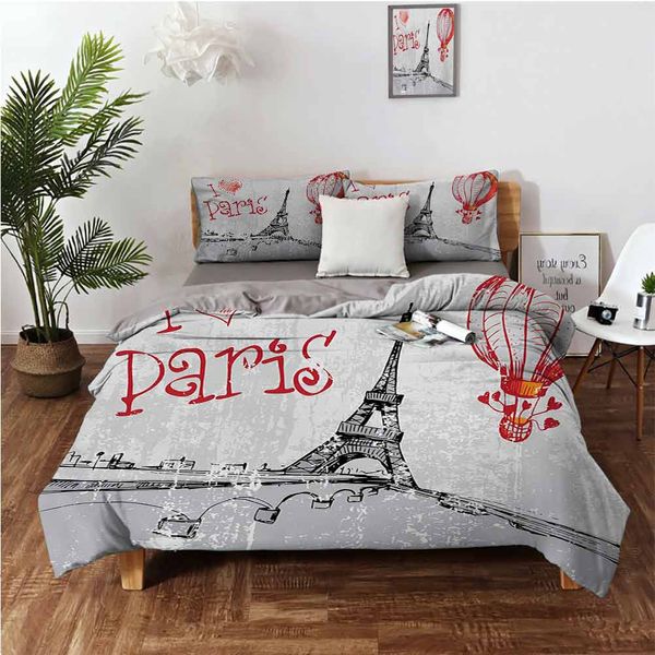 i love paris romance air balloon with hearts doodle style print imagebedding 3-piece set