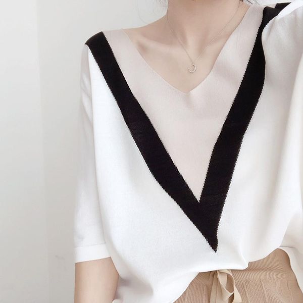 women's sweater 2020 summer v-neck sweater short section ice silk linen loose five-point sleeve shirt spring autumn wild1, White;black
women's sweater 2020 summer v-neck sweater short section ice silk linen loose five-point sleeve shirt spring autumn wild1, White;black