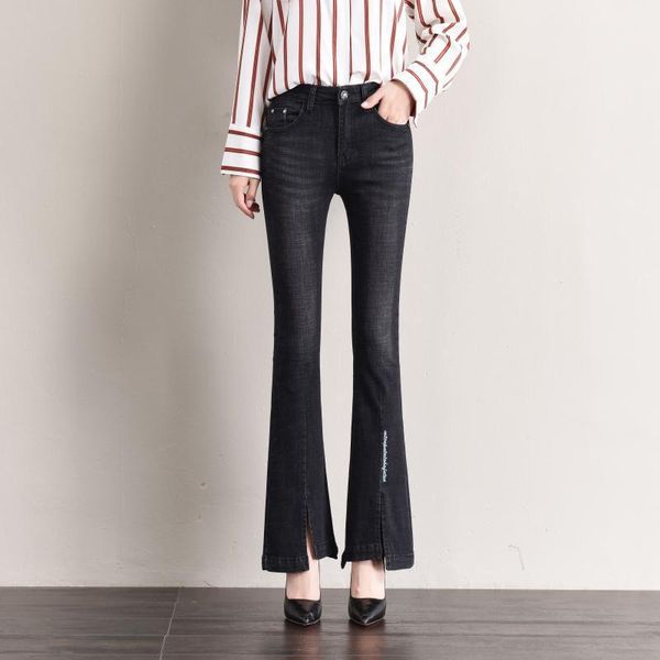 women's jeans 2021 women's front fork letter decoration flare pants office lady spring autumn trousers plus size 401, Blue
women's jeans 2021 women's front fork letter decoration flare pants office lady spring autumn trousers plus size 401, Blue