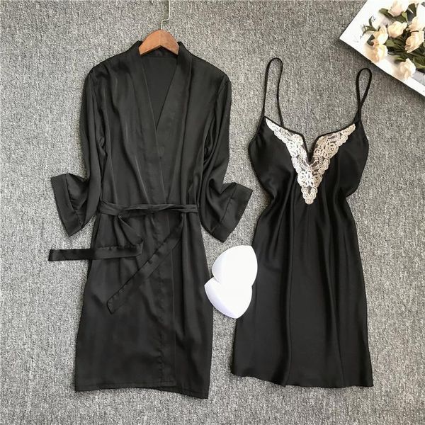 women's sleepwear 2021 women robe & gown sets 2pcs sleep lounge female lace pijama ladies nightgowns night dress with chest pads1, Black;red
women's sleepwear 2021 women robe & gown sets 2pcs sleep lounge female lace pijama ladies nightgowns night dress with chest pads1, Black;red