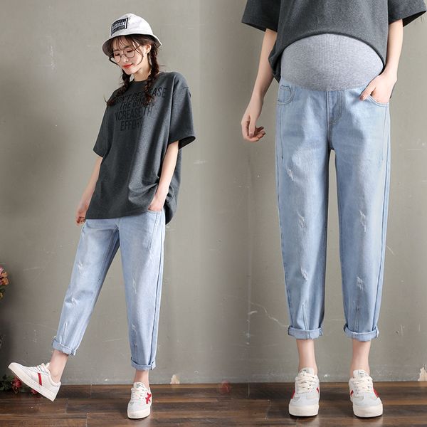 259# washed stretch denim maternity jeans elastic waist belly loose pants clothes for pregnant women 9/10 pregnancy trousers lj201114, White
259# washed stretch denim maternity jeans elastic waist belly loose pants clothes for pregnant women 9/10 pregnancy trousers lj201114, White