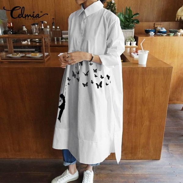 celmia fashion shirt dress women butterfly print long sleeve lapel midi dresses asymmetrical casual loose party work vestidos, Black;gray 
celmia fashion shirt dress women butterfly print long sleeve lapel midi dresses asymmetrical casual loose party work vestidos, Black;gray