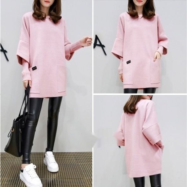 2020 autumn and winter new large size women's clothing loose stitching long sleeve long solid color round neck sweater coat sweater coa, Black
2020 autumn and winter new large size women's clothing loose stitching long sleeve long solid color round neck sweater coat sweater coa, Black