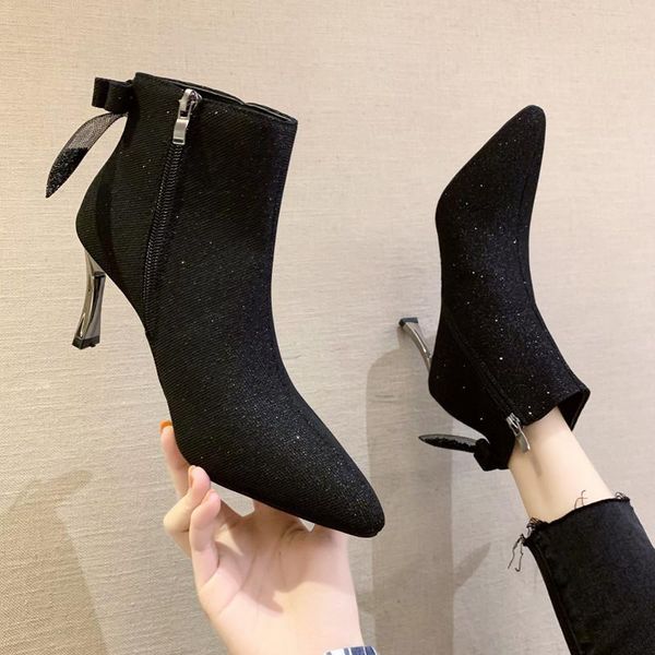 white ankle boots pointe shoes bling bling luxury designer boots-women zipper low pointy fashion autumn 2021 rock rubber ladies, Black
white ankle boots pointe shoes bling bling luxury designer boots-women zipper low pointy fashion autumn 2021 rock rubber ladies, Black