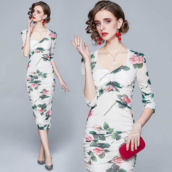 womens dress designer spring and summer new womens v-neck fashion screen printing long sleeve medium length women's dress, White
womens dress designer spring and summer new womens v-neck fashion screen printing long sleeve medium length women's dress, White