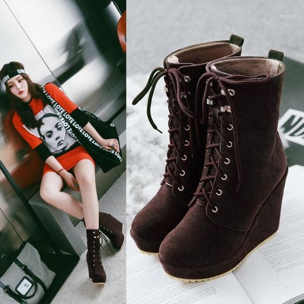 boots 2021 autumn winter fashion women ankle wedge lace-up woman platform ladies shoes female zapatos de mujer 32 33 431, Black
boots 2021 autumn winter fashion women ankle wedge lace-up woman platform ladies shoes female zapatos de mujer 32 33 431, Black