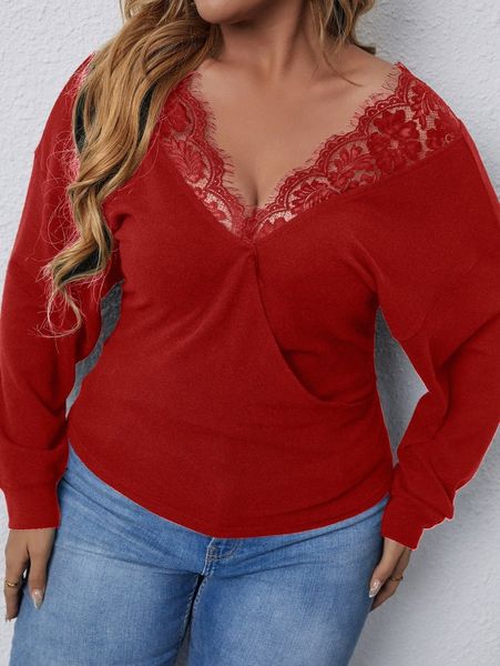 plus solid contrast lace tee 67mv#, Black
plus solid contrast lace tee 67mv#, Black