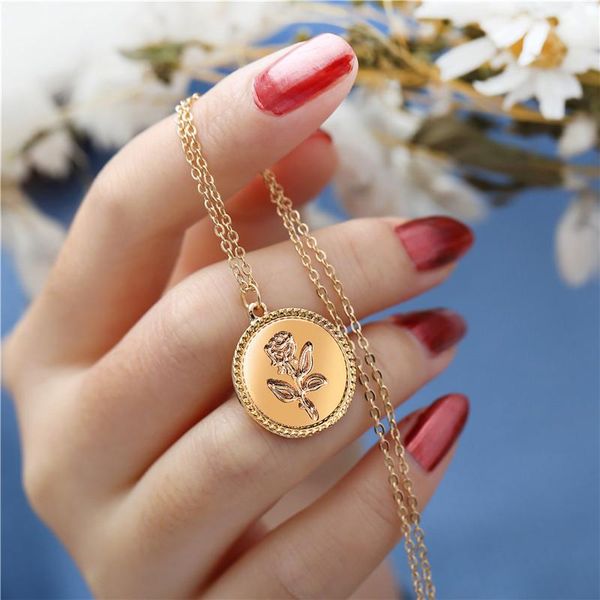 pendant necklaces 17mile simple gold color coin necklace rose flower collier round for women kolye collares, Silver
pendant necklaces 17mile simple gold color coin necklace rose flower collier round for women kolye collares, Silver