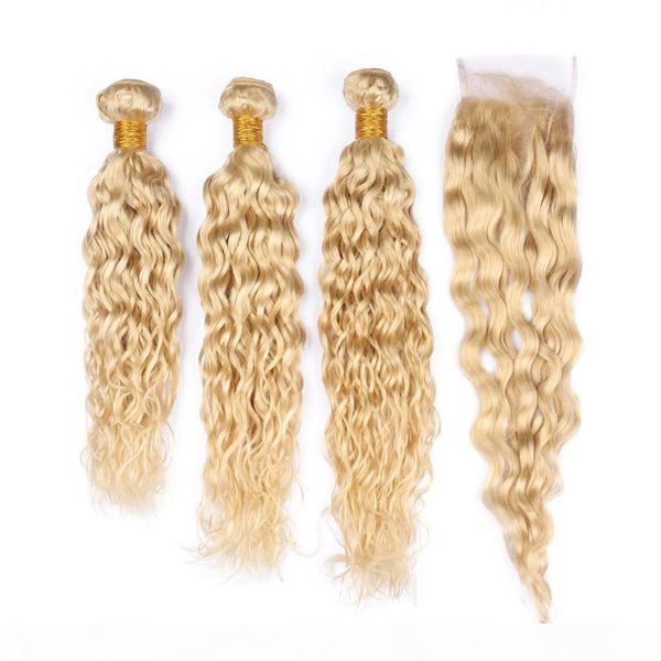 #613 blonde peruvian wet and wavy human hair weave wefts with closure water wave blonde virgin hair bundles with 4x4 lace front closure, Black
#613 blonde peruvian wet and wavy human hair weave wefts with closure water wave blonde virgin hair bundles with 4x4 lace front closure, Black