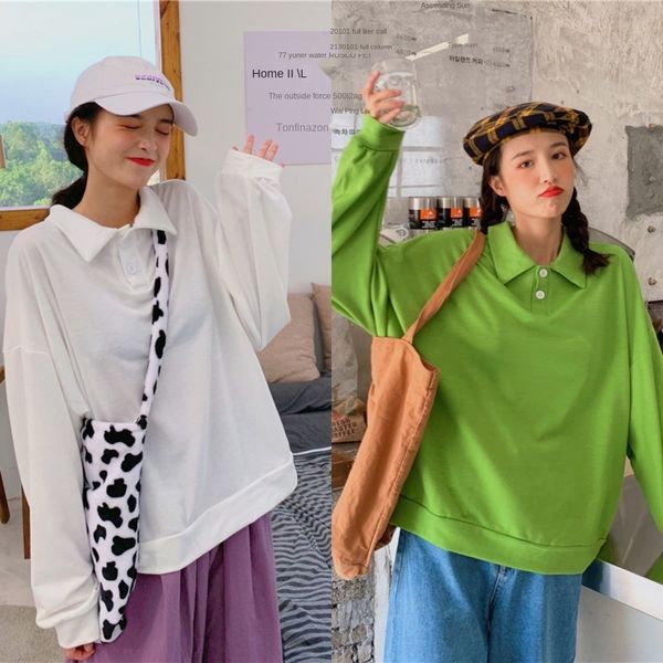 u28ek 2020 trend color autumn style pure color popular polo lapel thin pure new fresh korean sweater sweater women's shirt ddytc, Black
u28ek 2020 trend color autumn style pure color popular polo lapel thin pure new fresh korean sweater sweater women's shirt ddytc, Black