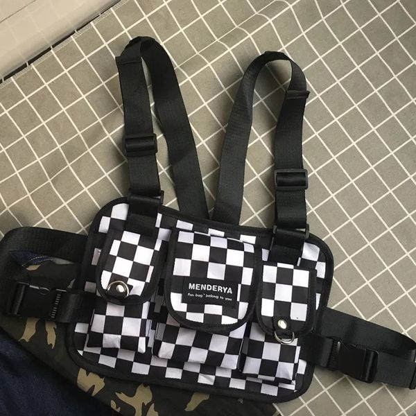 fashion black and white plaid chest bag for men kanye west hip hop streetwear tactical chest rig vest wait packs bum bag functio c1026
fashion black and white plaid chest bag for men kanye west hip hop streetwear tactical chest rig vest wait packs bum bag functio c1026