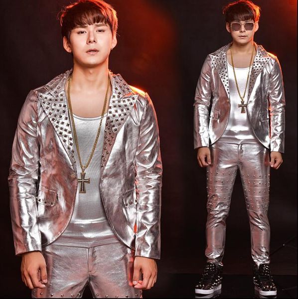 fashion silver rivets mens leather jacket pu coat men motorcycle leather jackets set stage dance rock singer coat pant vest, Black
fashion silver rivets mens leather jacket pu coat men motorcycle leather jackets set stage dance rock singer coat pant vest, Black