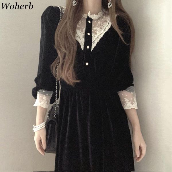 casual dresses woherb elegant lace collar women velvet dress puff long sleeve slim waist a-line spring 2021 vestidos femme, Black;gray
casual dresses woherb elegant lace collar women velvet dress puff long sleeve slim waist a-line spring 2021 vestidos femme, Black;gray