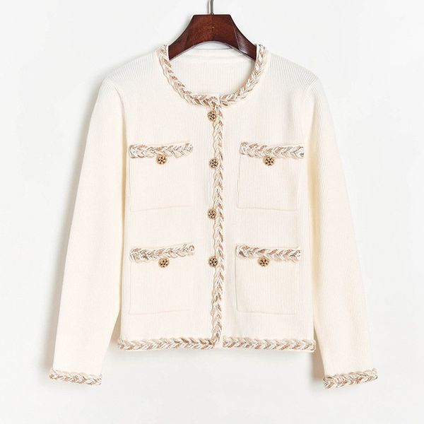 2021 women's jerseys retro autumn new round lining pocket sleeve cardigan, thick knitted or crocheted sweater mujer en5n, White;black
2021 women's jerseys retro autumn new round lining pocket sleeve cardigan, thick knitted or crocheted sweater mujer en5n, White;black