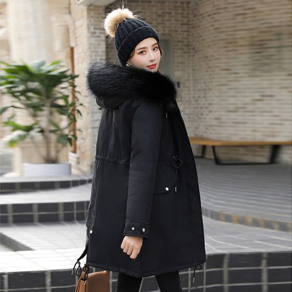 women's winter long jacket hooded wool liner black woman parkas slim plus size with fur collar thick casual female cold coat 201029
women's winter long jacket hooded wool liner black woman parkas slim plus size with fur collar thick casual female cold coat 201029