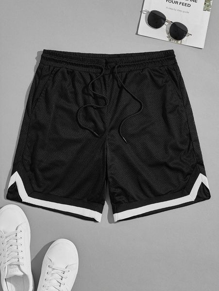 men contrast tape mesh shorts q0m0#, Black 
men contrast tape mesh shorts q0m0#, Black