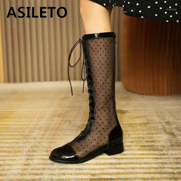 boots asileto women knee summer round toe 3.5cm square heels patent leather mesh dots patchwork lace-up zip date a33571, Black
boots asileto women knee summer round toe 3.5cm square heels patent leather mesh dots patchwork lace-up zip date a33571, Black