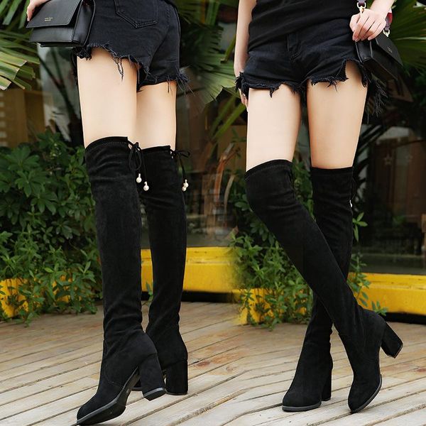 long boots women's pearls back tie with net red thin boots hundred korean version of high heeled knee-length, Black
long boots women's pearls back tie with net red thin boots hundred korean version of high heeled knee-length, Black