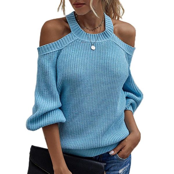 knitted sweater off shoulder hollow long sleeve halter blue gray solid color loose round o neck pullover wholesale 2021, White;black
knitted sweater off shoulder hollow long sleeve halter blue gray solid color loose round o neck pullover wholesale 2021, White;black
